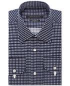 Sean John Classic/regular Fit Men's Classic-fit Blue Graphite Square Print Dress Shirt