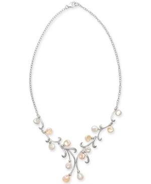 Cultured White & Pink Keshi Freshwater Pearl (7mm) 17 Statement Necklace In Sterling Silver