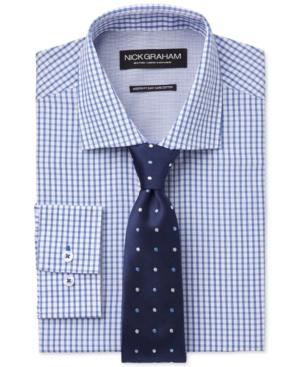Nick Graham Blue Check Dress Shirt And Navy Multi Color Dot Tie Set