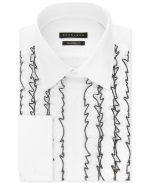 Sean John Men's Regular Fit Formal White Ruffle French Cuff Dress Shirt