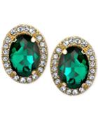 2028 Gold-tone Green Stone And Crystal Stud Earrings