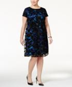 Sl Fashions Plus Size Velvet-flocked Floral Shift Dress