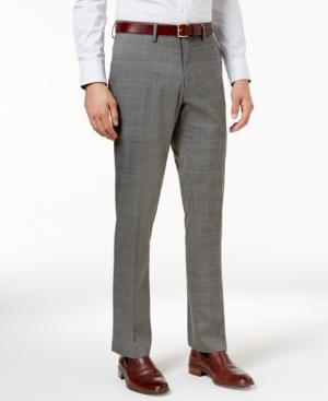 Kenneth Cole Reaction Men's Slim-fit Stretch Medium Grey Sharkskin Plaid Dress Pants