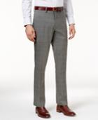 Kenneth Cole Reaction Men's Slim-fit Stretch Medium Grey Sharkskin Plaid Dress Pants