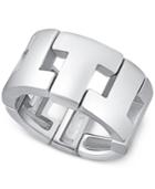 T Tahari Silver-tone Matte Logo Stretch Ring