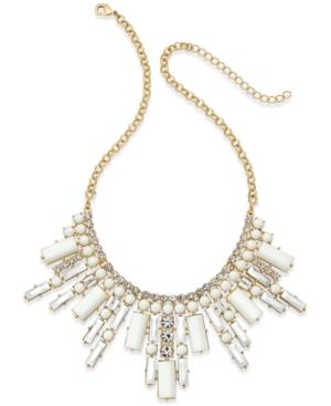 Abs By Allen Schwartz Gold-tone White Stone And Crystal Deco Statement Necklace