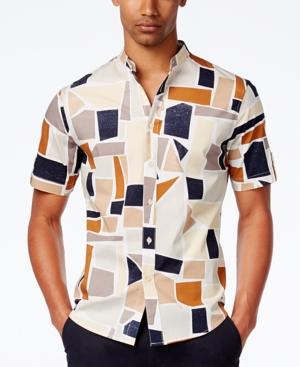 Sean John Men's Geometric Band-collar Shirt