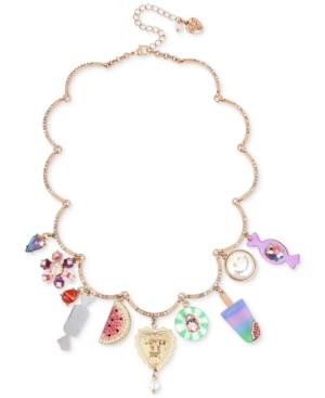 Betsey Johnson Rose Gold-tone Pave & Multi-charm Statement Necklace
