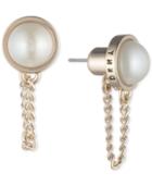 Dkny Gold-tone Imitation Pearl & Chain Drop Front-back Earrings, Created For Macy's