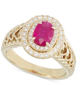 Rare Featuring Gemfields Certified Ruby (2/3 Ct. T.w.) And Diamond (1/3 Ct. T.w.) Heart Ring In 14k Gold