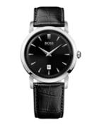 Hugo Boss Watch, Men's Ultra Slim Black Leather Strap 1512637