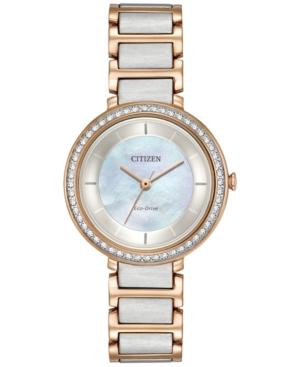 Citizen Women's Eco-drive Silhouette Crystal Jewelry Two-tone Stainless Steel Bracelet Watch 30mm Em0483-89d