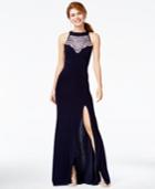 B Darlin Juniors' Jeweled Open-back Halter Gown