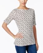 Karen Scott Giraffe-print Elbow-sleeve Top, Only At Macy's