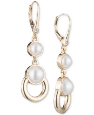 Dkny Gold-tone Imitation Pearl & Ring Double Drop Earrings, Created For Macy's