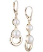 Dkny Gold-tone Imitation Pearl & Ring Double Drop Earrings, Created For Macy's
