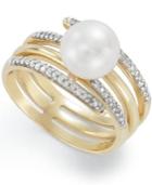 14k Gold Ring, Cultured Freshwater Pearl (8mm) And Diamond (1/4 Ct. T.w.) Ring