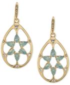 Carolee Gold-tone Blue Stone Openwork Teardrop Drop Earrings