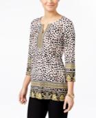 Jm Collection Petite Embellished Printed Tunic, Only At Macy's
