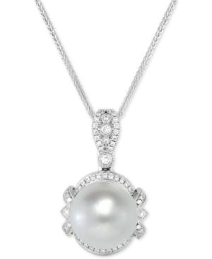 Cultured White South Sea Pearl (12mm) & Diamond (1/4 Ct. T.w.) 18 Pendant Necklace In 14k White Gold