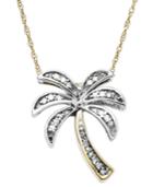 Diamond Pendant, 14k Gold And Sterling Silver Diamond Palm Tree (1/10 Ct. T.w.)