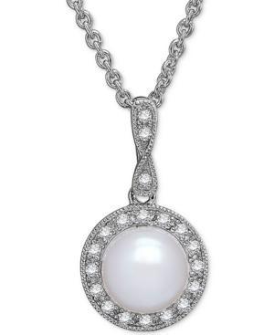 Cultured Freshwater Pearl (8mm) & Swarovski Zirconia Pendant Necklace In Sterling Silver