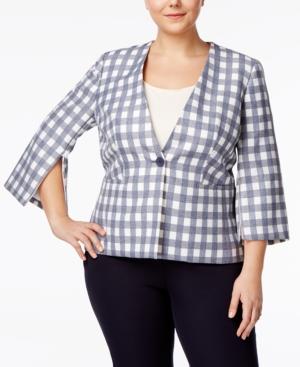Nine West Plus Size Zip-sleeve Plaid Blazer