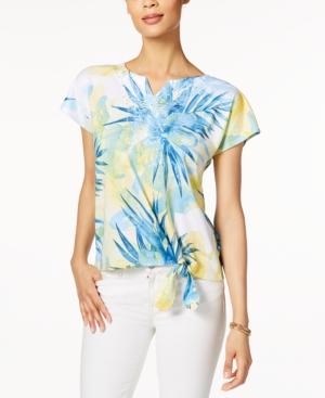 Alfred Dunner Blue Lagoon Floral-print Tie-hem Top