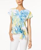 Alfred Dunner Blue Lagoon Floral-print Tie-hem Top