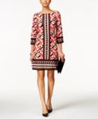 Jessica Howard Three-quarter-sleeve Printed Shift Dress