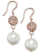 Charter Club Rose Gold-tone Imitation Pearl And Fireball Double Drop Earrings, Only At Macy's