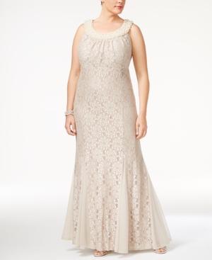 R & M Richards Plus Size Embellished Lace Gown