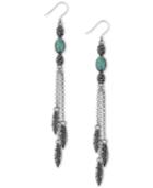 Lucky Brand Silver-tone Stone And Feather Linear Drop Earrings