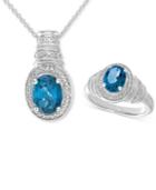 London Blue Topaz (3 Ct. T.w.) & Diamond Accent Pendant Necklace And Matching Ring Set In Sterling Silver