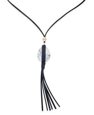 Inc International Concepts Gold-tone White Stone Faux Leather Lariat Necklace, Only At Macy's