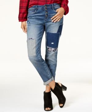 Black Daisy Juniors' Patched Boyfriend Jeans