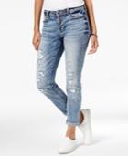 Black Daisy Juniors' Ripped Appliqued Relaxed Fit Girlfriend Jeans