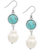 Lucky Brand Silver-tone Colored Stone & Imitation Pearl Double Drop Earrings