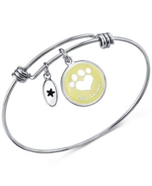 Unwritten Best Friends Paw Print Bangle Bracelet In Stainless Steel With Silver-plated Charms
