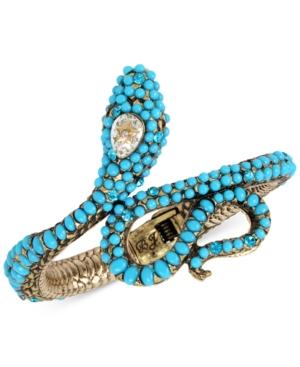 Betsey Johnson Gold-tone Stone & Crystal Snake Hinged Cuff Bracelet