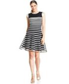 Betsy & Adam Cap-sleeve Ombre-stripe Dress