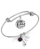 Unwritten Purse And Shoe Charm And Amethyst (8mm) Bangle Bracelet In Stainless Steel