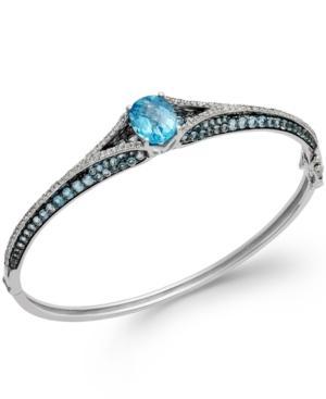 London Blue Topaz (4-3/8 Ct. T.w.) And White Topaz (1/3 Ct. T.w.) Bangle Bracelet In Sterling Silver