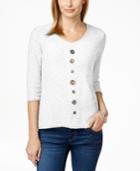 Jm Collection Petite Mixed-button Knit Top, Only At Macy's
