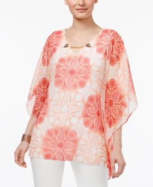 Jm Collection Floral-print Chain-neck Top, Created For Macy's