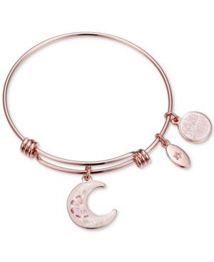 Unwritten Stay Wild Moon Child Enamel Moon Adjustable Bangle Bracelet In Rose Gold-tone Stainless Steel