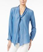 Maison Jules Chambray Tie-neck Top, Only At Macy's