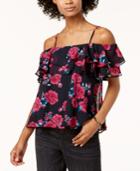 The Edit By Seventeen Juniors' Floral-print Ruffled Top, Created For Macy's