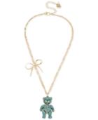 Betsey Johnson Gold-tone Crystal & Bow Bear Pendant Necklace