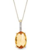 14k Gold Necklace, Citrine (3 Ct. T.w.) And Diamond Accent Oval Pendant
